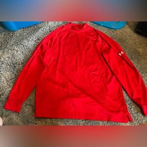 Red Under Armour Long Sleeve Shirt Mock Neck Mens Adult Large